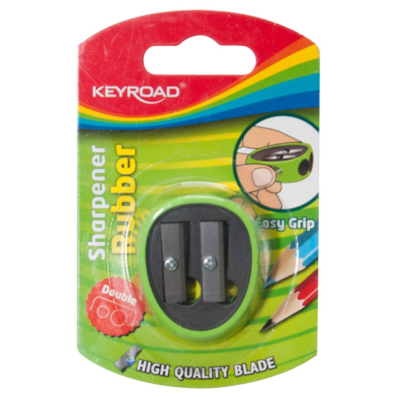 Temperówka KEYROAD, plastikowa, podwójna, z gumką, blister, mix kolorów