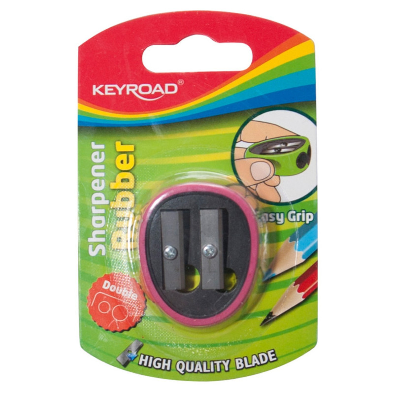 Temperówka KEYROAD, plastikowa, podwójna, z gumką, blister, mix kolorów