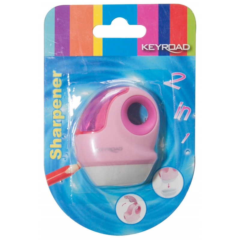 Temperówka KEYROAD, plastikowa, pojedyncza, z gumką, blister, mix kolorów