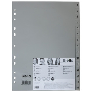 Przekładki polypropylenowa, A4, 1-15, szare