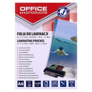Folia do laminowania OFFICE PRODUCTS, A6, 2x100mikr., błyszcząca, 100szt., transparentna