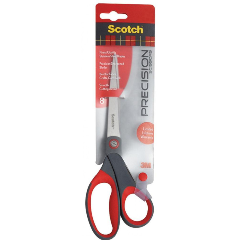 Nożyczki biurowe SCOTCH® (1448), precyzyjne, 20,5cm, czerwono-szare