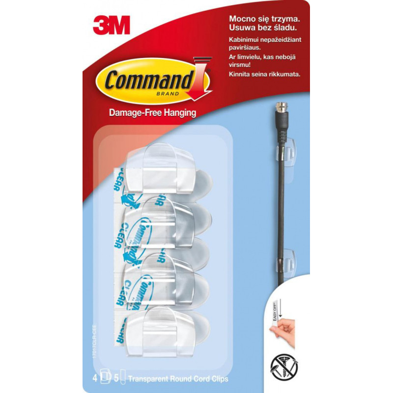 Uchwyty do kabli COMMAND™ (17017 PL), małe, 4szt., transparentne