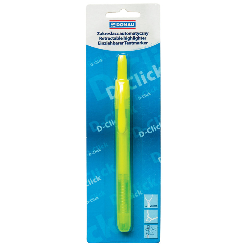 Zakreślacz automatyczny DONAU D-Click, 1-4mm (linia), blister, żółty