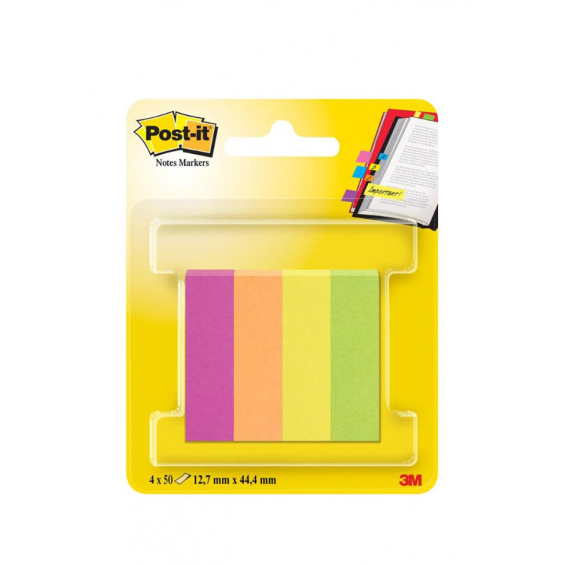 Znaczniki POST-IT® (670-4CA-EU), papier, 12,7x44,4mm, 4x50 kart., zawieszka, mix kolorów