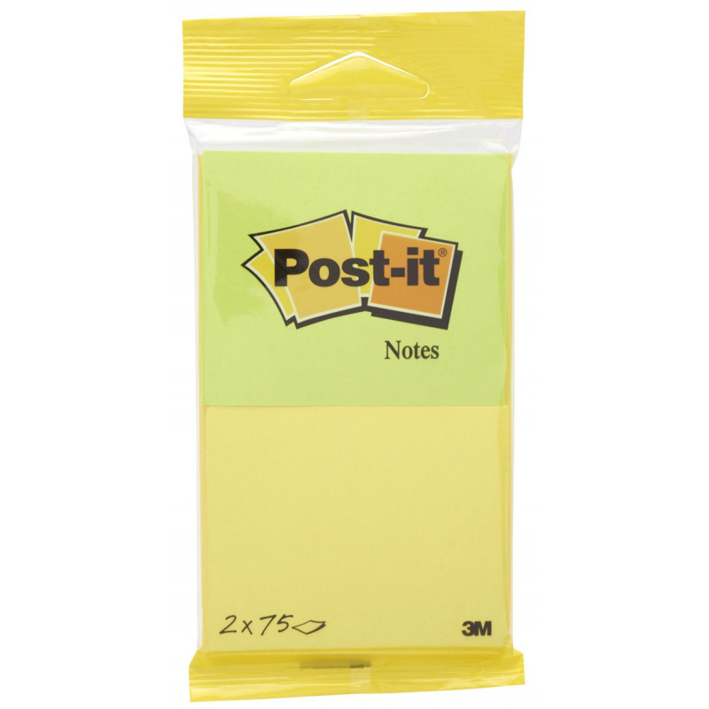 Karteczki samoprzylepne POST-IT® (6720-YG),76x63,5mm, 2x75 kart., zawieszka, żółto-zielone