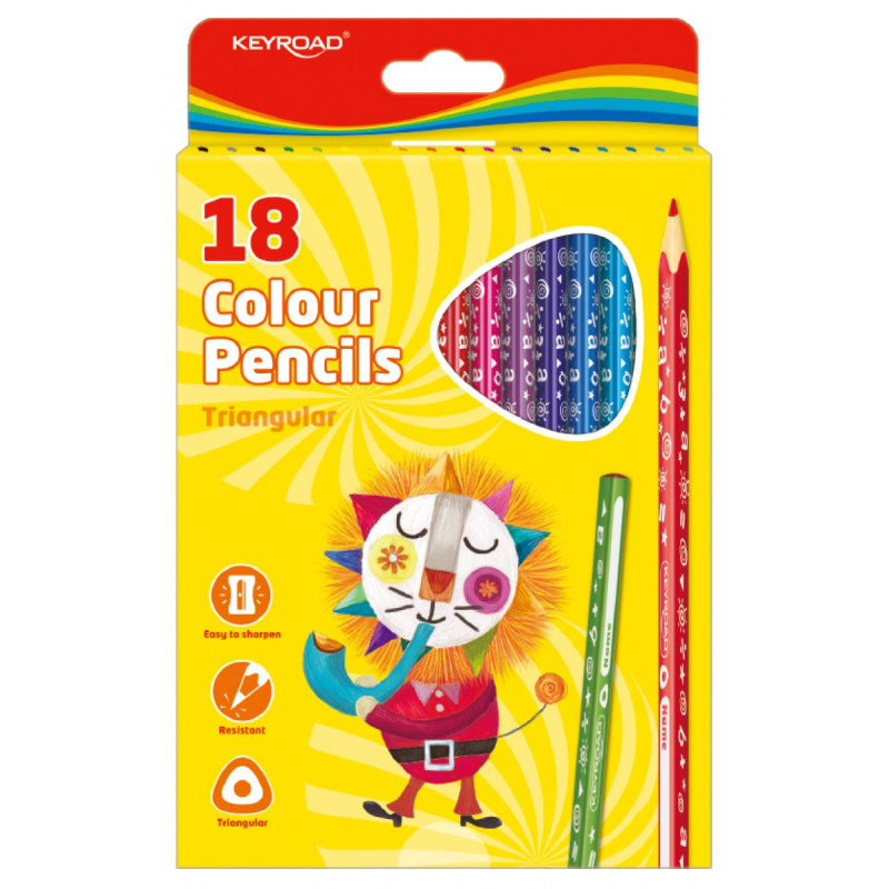 Kredki ołówkowe KEYROAD, trójkątne, 18szt., mix kolorów