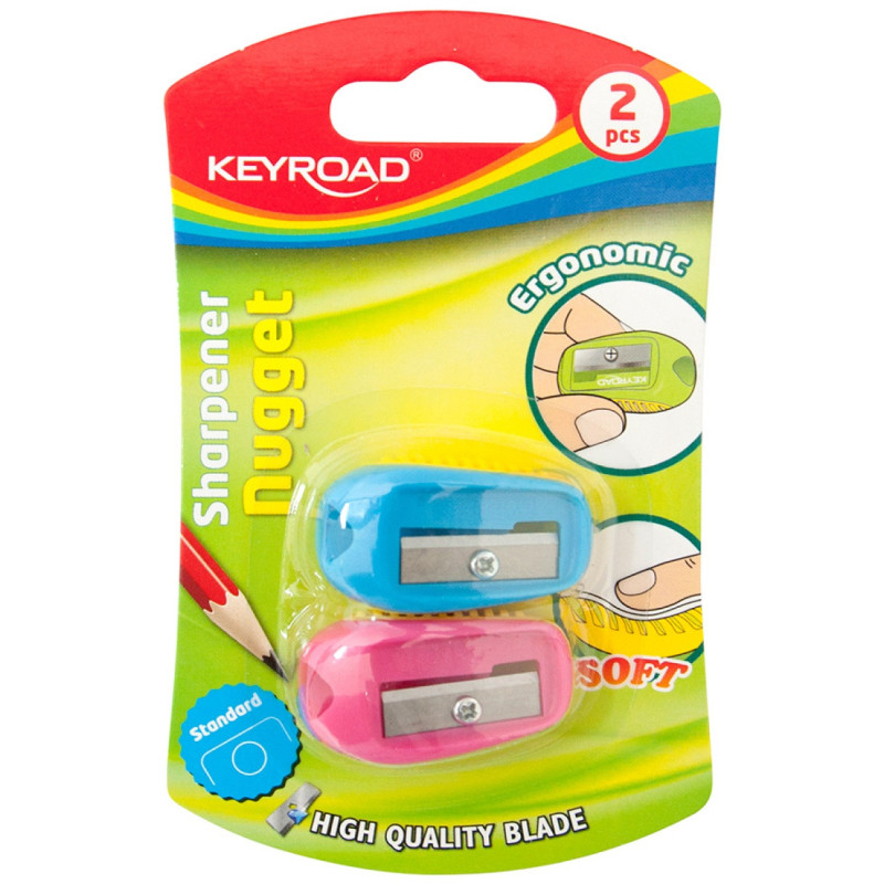 Temperówka KEYROAD Nugget, plastikowa, pojedyncza, 2szt., blister, mix kolorów