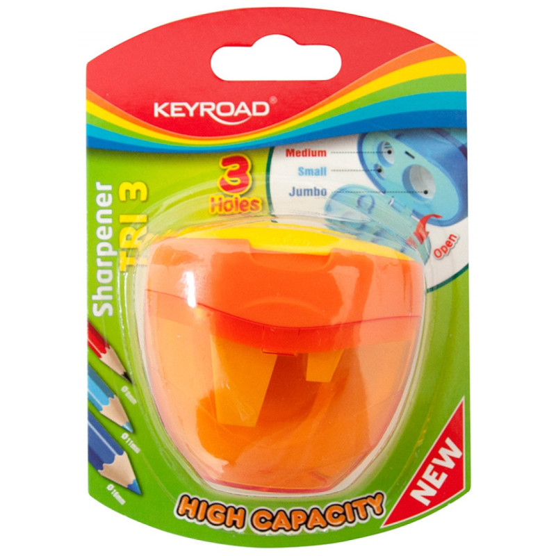 Temperówka KEYROAD Tri 3, plastikowa, potrójna, blister, mix kolorów