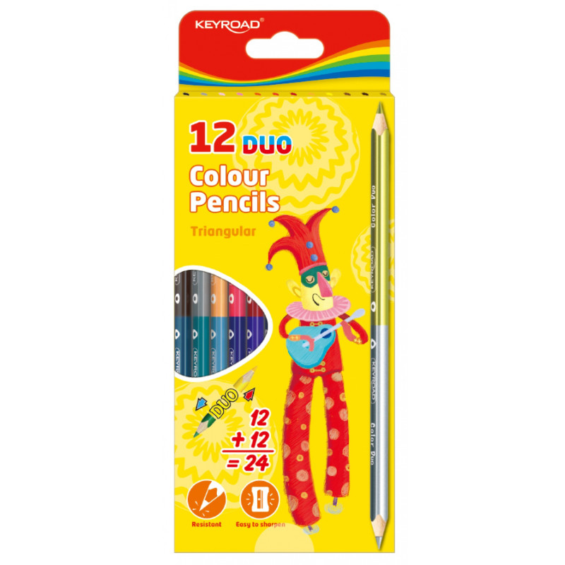 Kredki ołówkowe KEYROAD, trójkątne, dwustronne, 12szt., mix kolorów