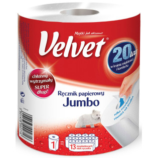 Ręcznik w roli celulozowy VELVET Jumbo, 2-warstwowy, 500 listków, biały