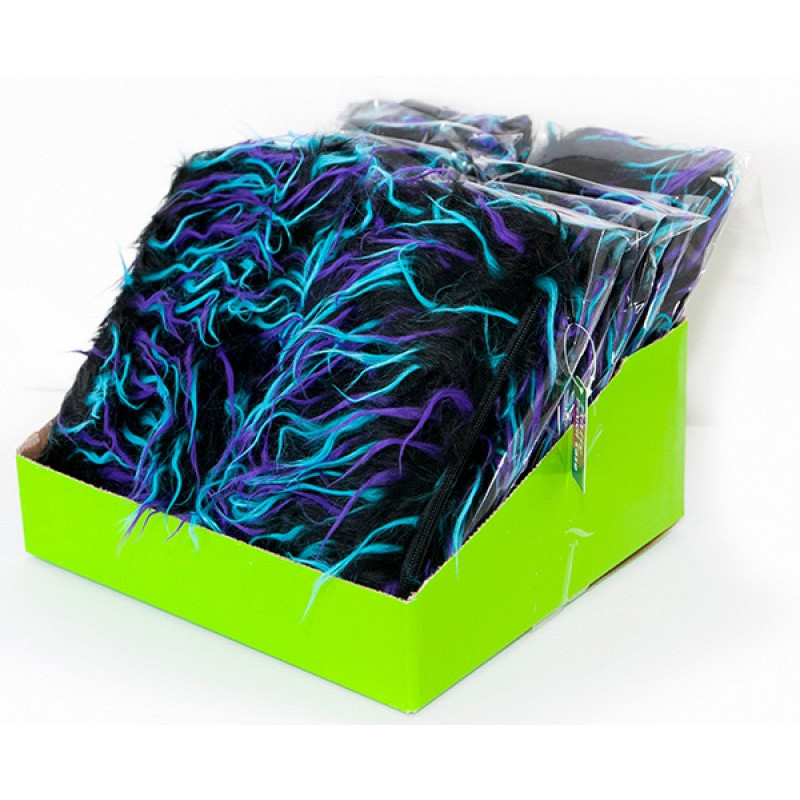 Piórnik-saszetka MEMORIS Fluffy, włochata, na suwak, czarna z kolorowym włosem