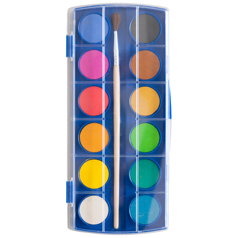 Farby akwarelowe KEYROAD, zawieszka, z pędzelkiem, 12 kolorów