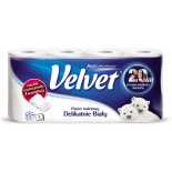 Papier toaletowy celulozowy VELVET Delikatnie Biały, 3-warstwowy, 150 listki, 8szt., biały
