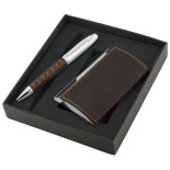 Zestaw długopis+wizytownik Krezon, brązowy
