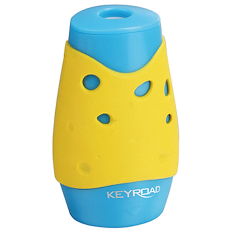 Temperówka KEYROAD Cheese, plastikowa, podwójna, z pojemnikiem, pakowane na displayu, mix kolorów