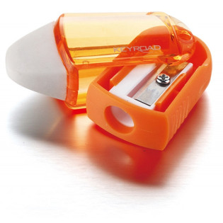 Temperówka KEYROAD Twist, plastikowa, pojedyncza, z gumką, pakowane na displayu, mix kolorów