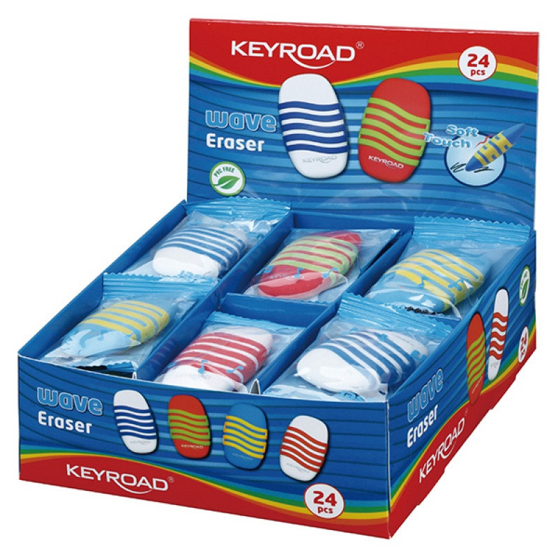 Gumka uniwersalna KEYROAD Wave, pakowane na displayu, mix kolorów
