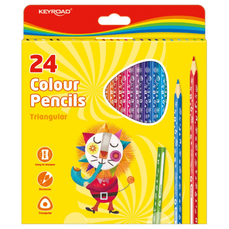 Kredki ołówkowe KEYROAD, trójkątne, 24szt., mix kolorów