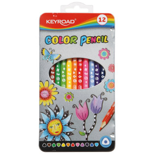 Kredki ołówkowe KEYROAD, trójkątne, 12szt., w metalowym pudełku, mix kolorów