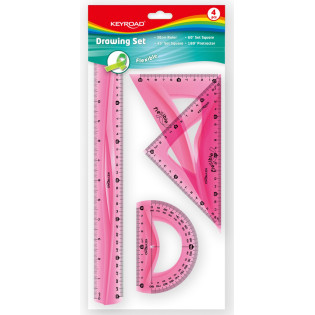 Zestaw geometryczny KEYROAD Flexible duży, z linijką 30cm, zawieszka, mix kolorów