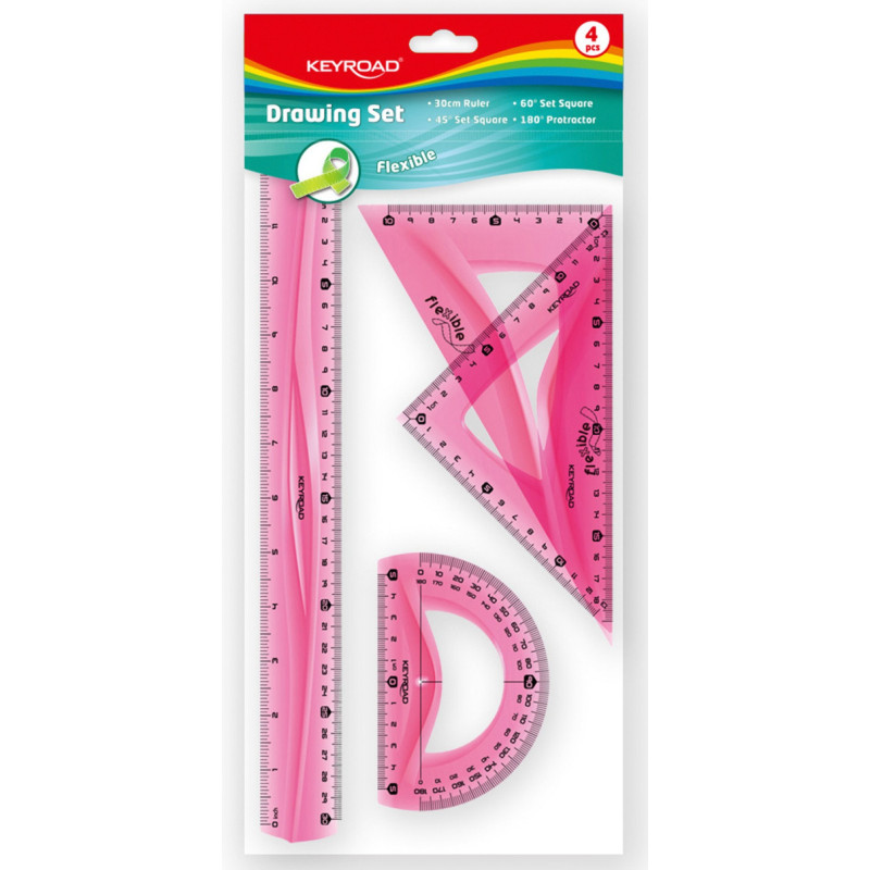 Zestaw geometryczny KEYROAD Flexible duży, z linijką 30cm, zawieszka, mix kolorów
