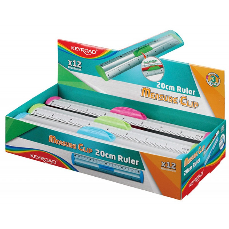 Linijka z uchwytem KEYROAD Measure Clip, 20 cm, pakowane w display, mix kolorów