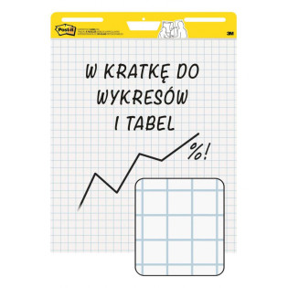 Samoprzylepne arkusze konferencyjne Post-it® Super Sticky, na flipchart, 63,5x76,2cm, w kratkę do wykresów, 30 kart., białe