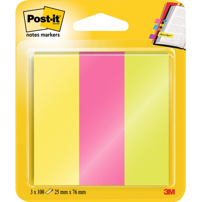 Zakładki indeksujące POST-IT® (671/3), papier, 25x76mm, 3x100 kart., mix kolorów