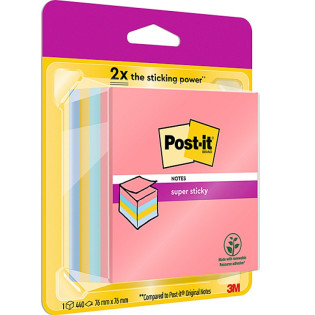 Kostka samoprzylepna POST-IT® Super Sticky (2028-SS-RBWC), 76x76mm, 1x440 kart., mix kolorów