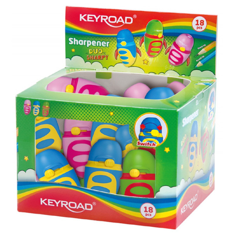 Temperówka KEYROAD Duo Sharpy, z przącznikiem ostrzenia, pakowane luzem na displayu, mix kolorów