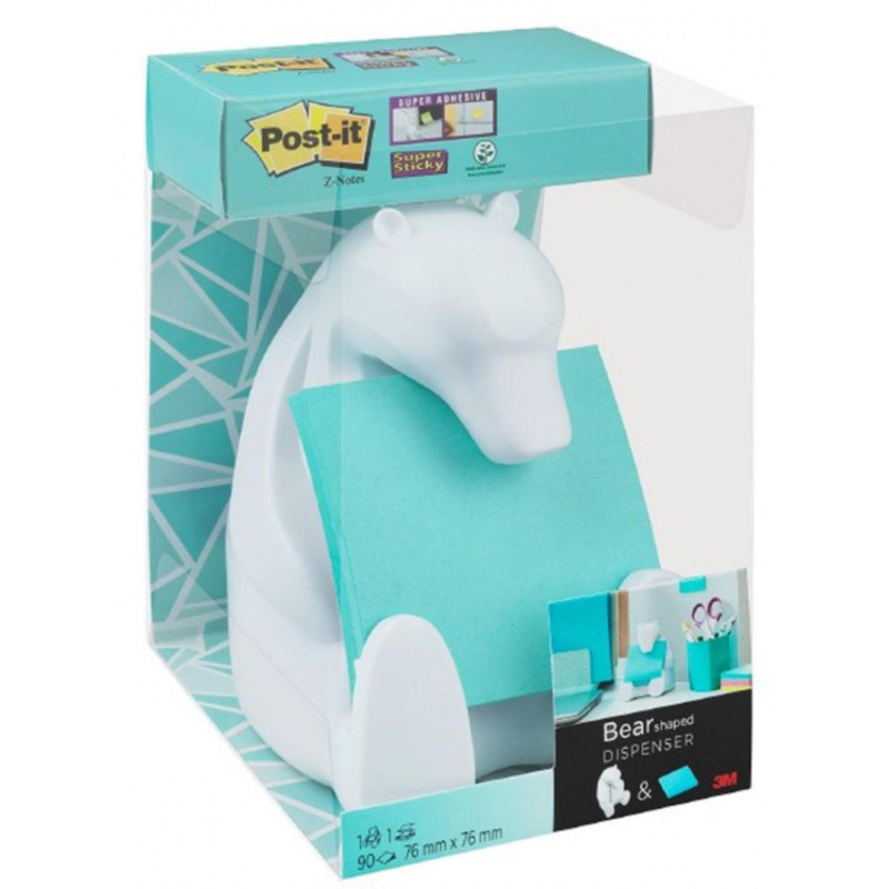 Podajnik do karteczek samoprzylepnych POST-IT® Miś (Bear-330), biały, w zestawie 1 bloczek Super Sticky Z-Notes