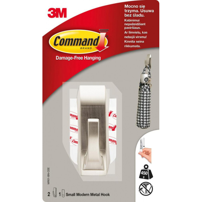 Hak COMMAND™ (MR01-BN), metalowy, mały, srebrny