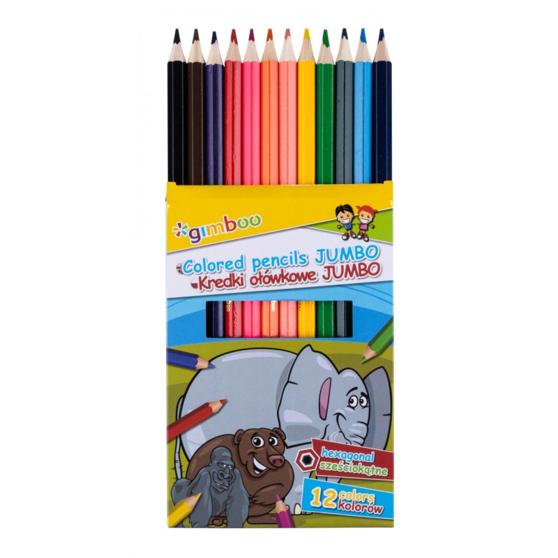 Kredki ołówkowe GIMBOO Jumbo, sześciokątne, 12szt., mix kolorów