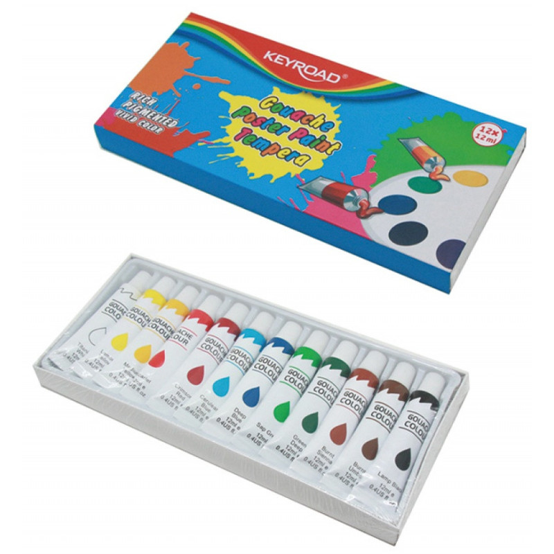 Farby tempera KEYROAD, 12x12ml, 12 kolorów