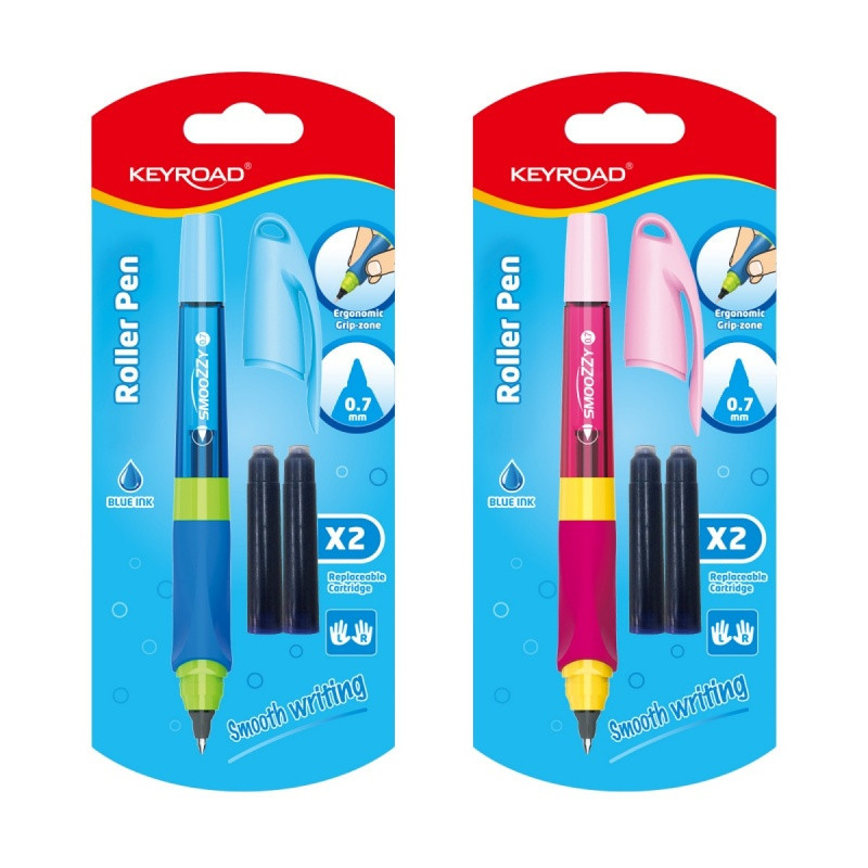 Pióro kulkowe KEYROAD SMOOZZY Writer, 0,7mm, z nabojami, blister, mix kolorów