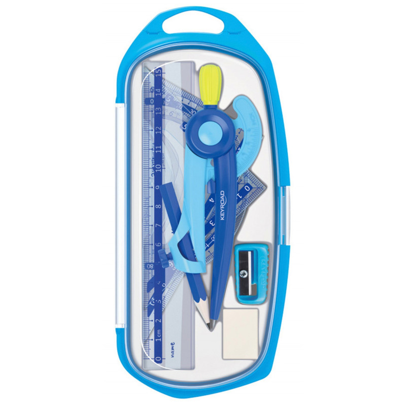 Zestaw geometryczny KEYROAD, duży, z linijką 15cm, zawieszka, mix kolorów