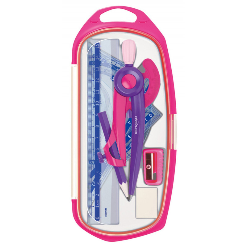 Zestaw geometryczny KEYROAD, duży, z linijką 15cm, zawieszka, mix kolorów