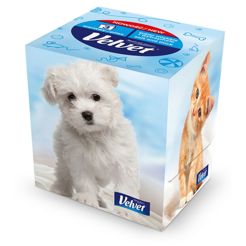 Chusteczki kosmetyczne celulozowe VELVET Cube Style, 3-warstwowe, 56 listków, biały