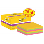 Karteczki samoprzylepne POST-IT® Super Sticky (622-P24SSCOL), 47,6x47,6mm, 90 kart./bloczek, 18 + 6 bloczków GRATIS, mix kolorów
