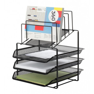 Zestaw na biurko Q-CONNECT Office Set, metalowy, z sorterem dokumentów, 3 szufladki, czarny