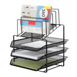 Zestaw na biurko Q-CONNECT Office Set, metalowy, z sorterem dokumentów, 3 szufladki, czarny