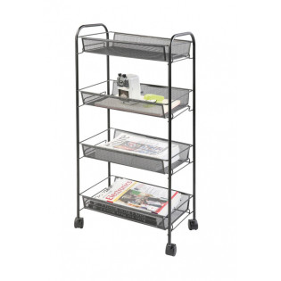 Mobilny stojak na dokumenty Q-CONNECT Office Set, metalowy, na kółkach, 4 półki, czarny