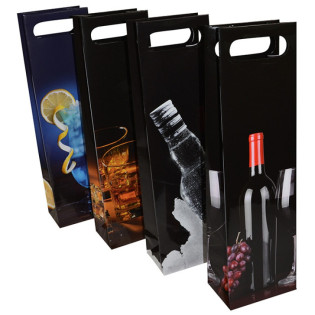 Torebka na alkohol OFFICE PRODUCTS, laminowana, 12x8x41,5cm, z rączką, mix wzorów