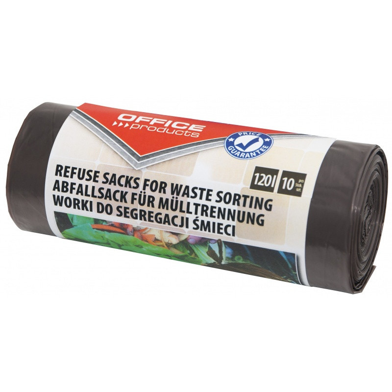 Worki na śmieci domowe OFFICE PRODUCTS, do segregacji odpadów BIO, mocne (LDPE), 120l, 10szt., brązowe