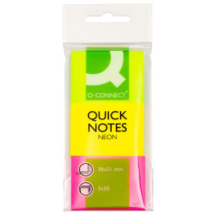 Bloczek samoprzylepny Q-CONNECT, 38x51mm, 3x50 kart., neon, mix kolorów