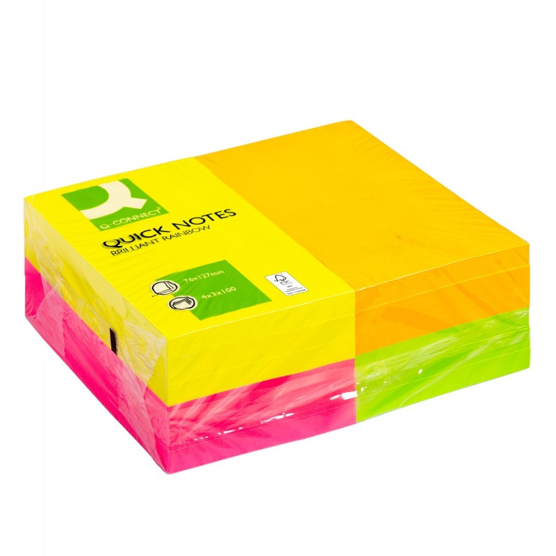 Bloczek samoprzylepny Q-CONNECT Rainbow, 127x76mm, 4x3x100k, neon, mix kolorów