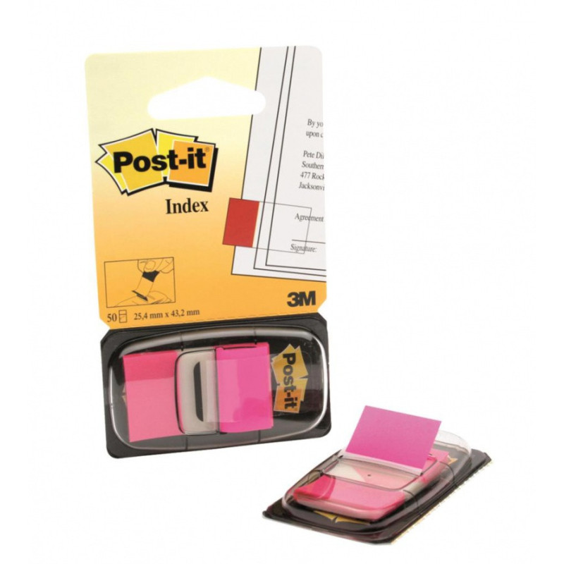 Zakładki indeksujące POST-IT® (680-BP2EU), PP, 25,4x43,2mm, 2x50 kart., jaskraworóżowe