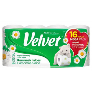 Papier Toaletowy celulozowy VELVET Rumianek i Aloes, 3-warstwowy, 16szt., biały
