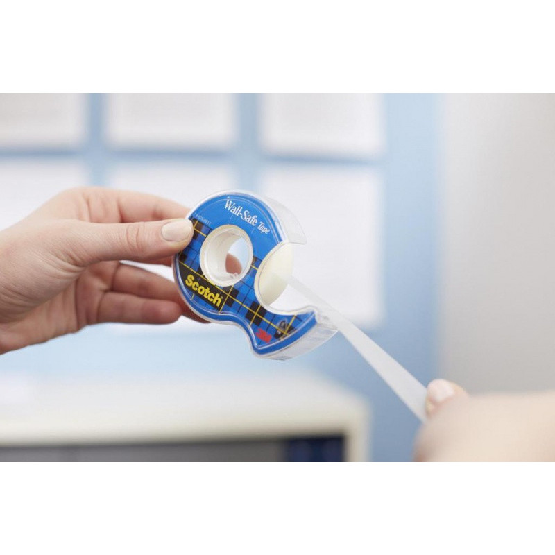 Taśma klejąca SCOTCH® Wall-Safe, bezpieczna dla ścian, na podajniku, 19mm, 16,5m, transparentna